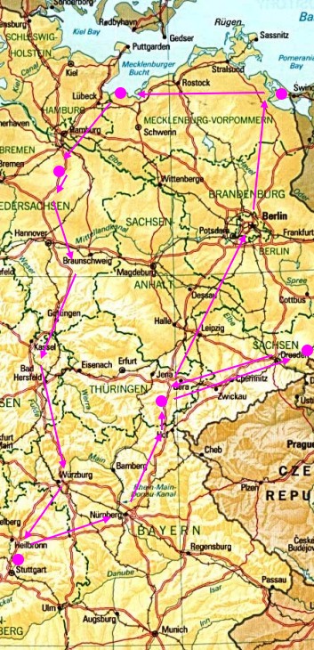 Landkarte Deutschland mit Strecke Neu 2